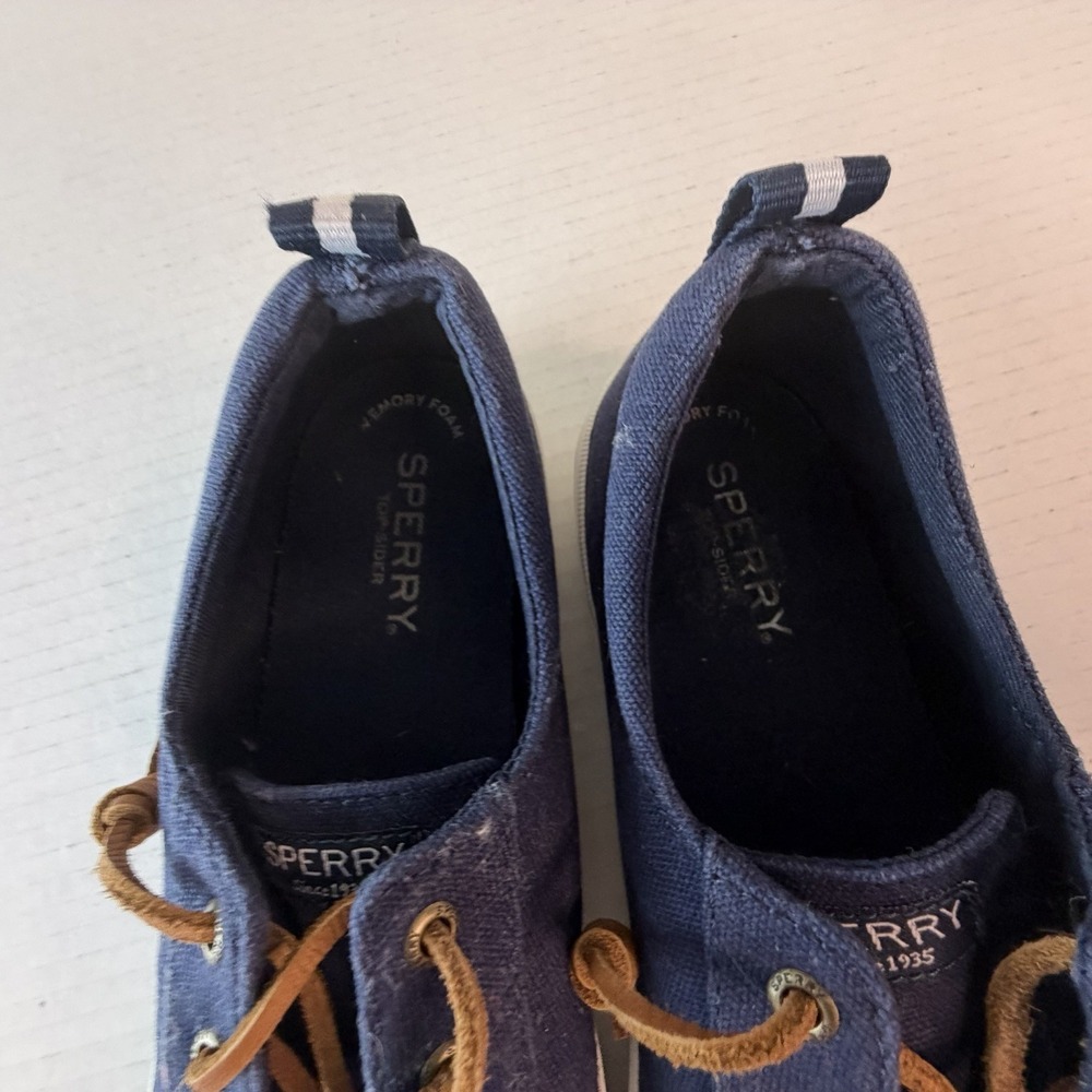Sperry Blue Canvas Boat Shoes Memory Foam Leather Laces Women's Size 8.5W - Picture 9 of 11